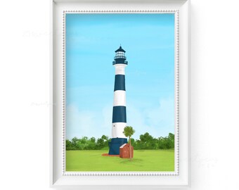 Cape Canaveral Lighthouse Art Print , Florida Lighthouse Art, Beach Painting, Coastal Wall Art, 25 Sweetpeas Illustration