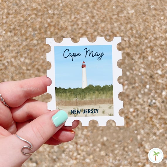Cape May Lighthouse Sticker: New Jersey Stamp Art