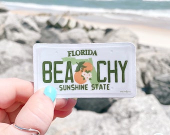 Florida Beachy License Plate Sticker: Orange Citrus Art