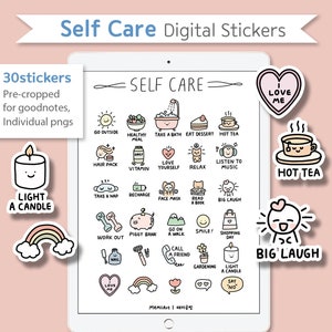 Self Care Digital Stickers, Daily Routine Sticker, GoodNotes Stickers, Pre-cropped Digital Planner Stickers, Mental Health, Self Love