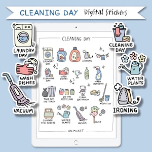 Cleaning Digital Stickers, GoodNotes Stickers, Pre-cropped Digital Planner Stickers, Chores and Cleaning Digital Planner Stickers