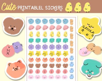 cute digital stickers cute printable stickers animal etsy