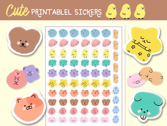 cute digital stickers cute printable stickers animal etsy