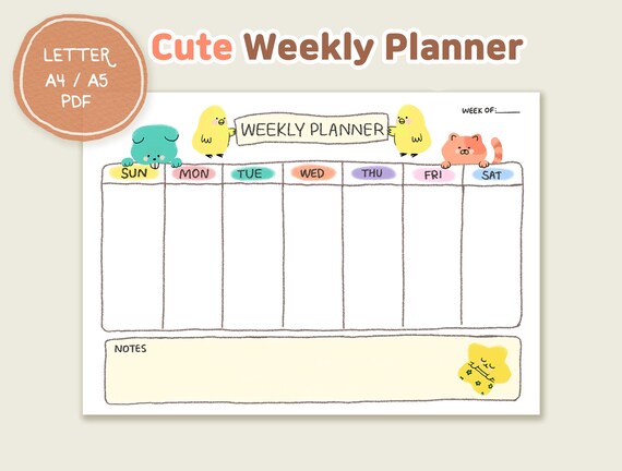 Cute Weekly Planner Printable Weekly Planner Printable Todo - Etsy