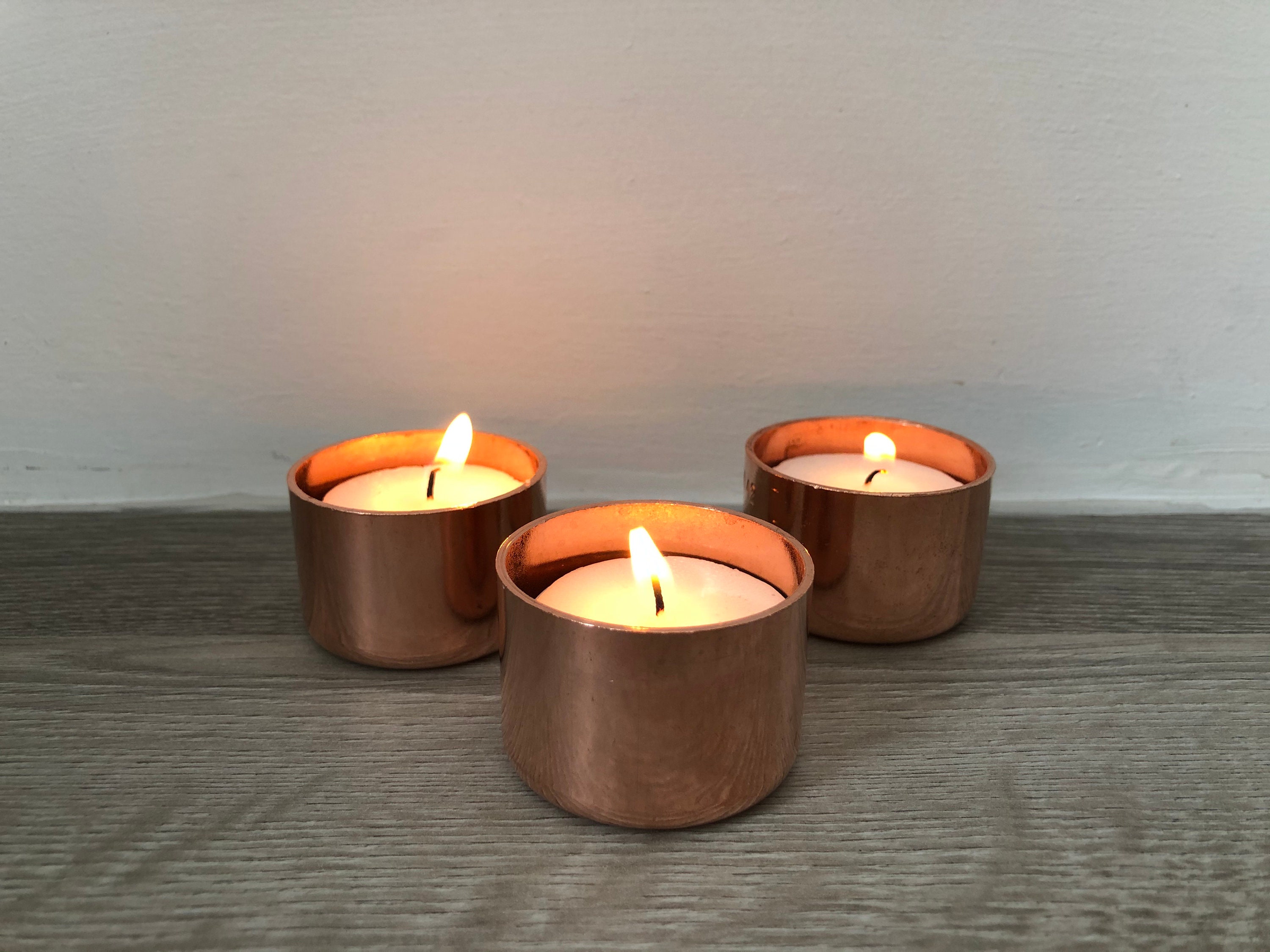 Set of Three Copper Tea Light Holders Etsy UK