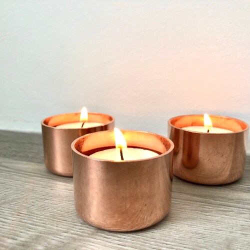 Set of Three Copper Tea Light Holders Etsy UK