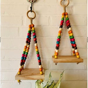 Beaded Mini Shelf With Ceramic Hooks & White Bottle - Wall Decor - Etsy
