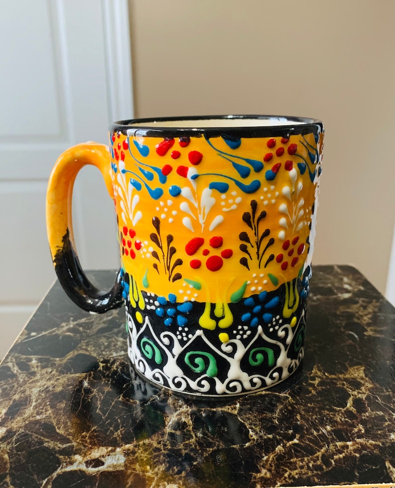 Hand Painted Ceramic Coffee Mug Pottery Unique Gift 100% Orange and Black