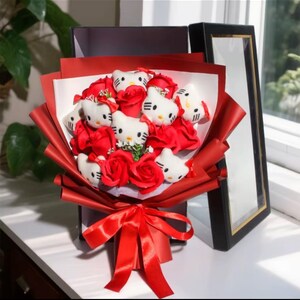 Hello Kitty Bouquet with soft plush and Artificial Flowers, Mother's Day Birthday & Gift for Graduates