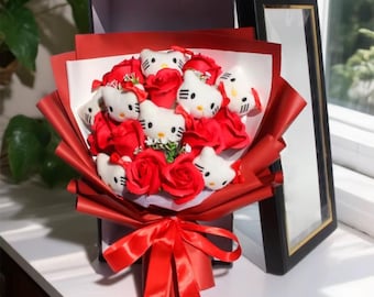 Hello Kitty-boeket met zacht pluche en kunstbloemen, Moederdag, verjaardag en cadeau voor afgestudeerden