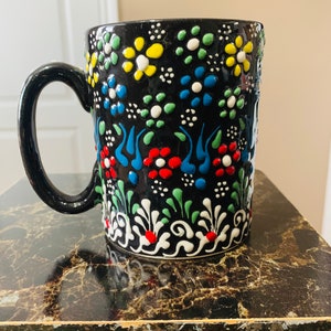 Hand Painted Ceramic Coffee Mug Pottery Unique Gift 100% Black