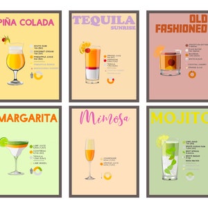 Retro Cocktail Bar Living Room Posters, Cocktail Print Set of 6, Wall Decor, DIGITAL DOWNLOAD