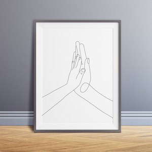 Hi Five Hands Print, Line Art Poster, Printable Line Print, Minimal Hi Five Hands Poster, Black & White Art, Hand Drawing, Line Drawing