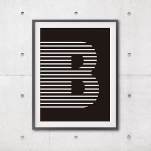 Letra “B” para impressão, pôster monocromático de letras, arte moderna de parede, impressões de arte de parede de berçário, pôster gráfico, arte minimalista, download digital