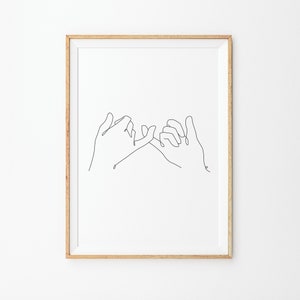 Pinky Promise Print, Line Art Poster, Printable Line Art, Minimal Pinky Swear Poster, Black & White Art, Line Print, Sketch, Hand Drawing