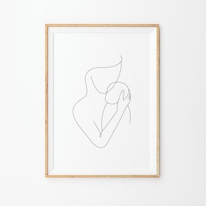 Mother Holding a Baby Print, Printable Nursery Line Art, Mother and Baby Wall Line Art, Minimal Line Art, Mother and Child Line Drawing