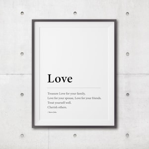 Love Definition Print, Love Quote Print, Love Wall Art, Liefde Typografie Poster, Afdrukbare Monochrome Art, Steve Jobs, Inspirerend gezegde