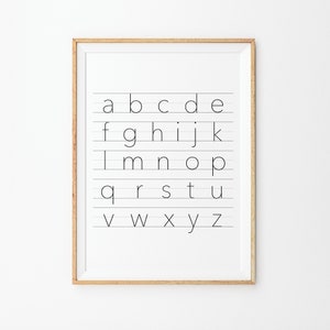 Impressão de alfabeto em letras minúsculas, arte de alfabeto imprimível, pôster de letras em preto e branco, arte de parede moderna, pôster gráfico, arte minimalista, arquivo digital