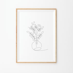 Botanical Line Art Print: Flowers & Leaf Drawing (Digital Download)