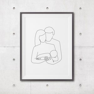 Abstract Family Line Art Print, Family Line Drawing, Family Portrait Line Art, Minimalist Nursery Print, Printable Baby Art, Baby Shower