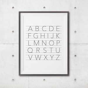 Impressão de arte do alfabeto, arte do alfabeto para impressão, pôster de letras em preto e branco, arte de parede moderna, pôster gráfico, arte minimalista, download digital