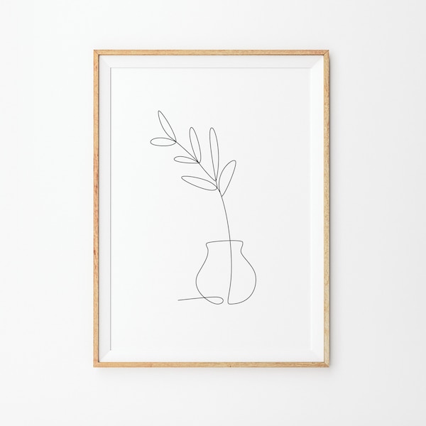 Flower Line Drawing Wall Art Etsy