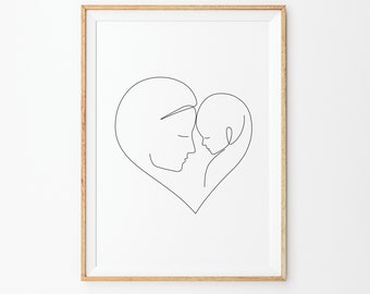 Mother and Baby Line Art Print, Printable Line Art, Infant Art, Mother's Day Gift Ideas, Newborn Art, Wall Decor, Baby Shower Gift, Line Art