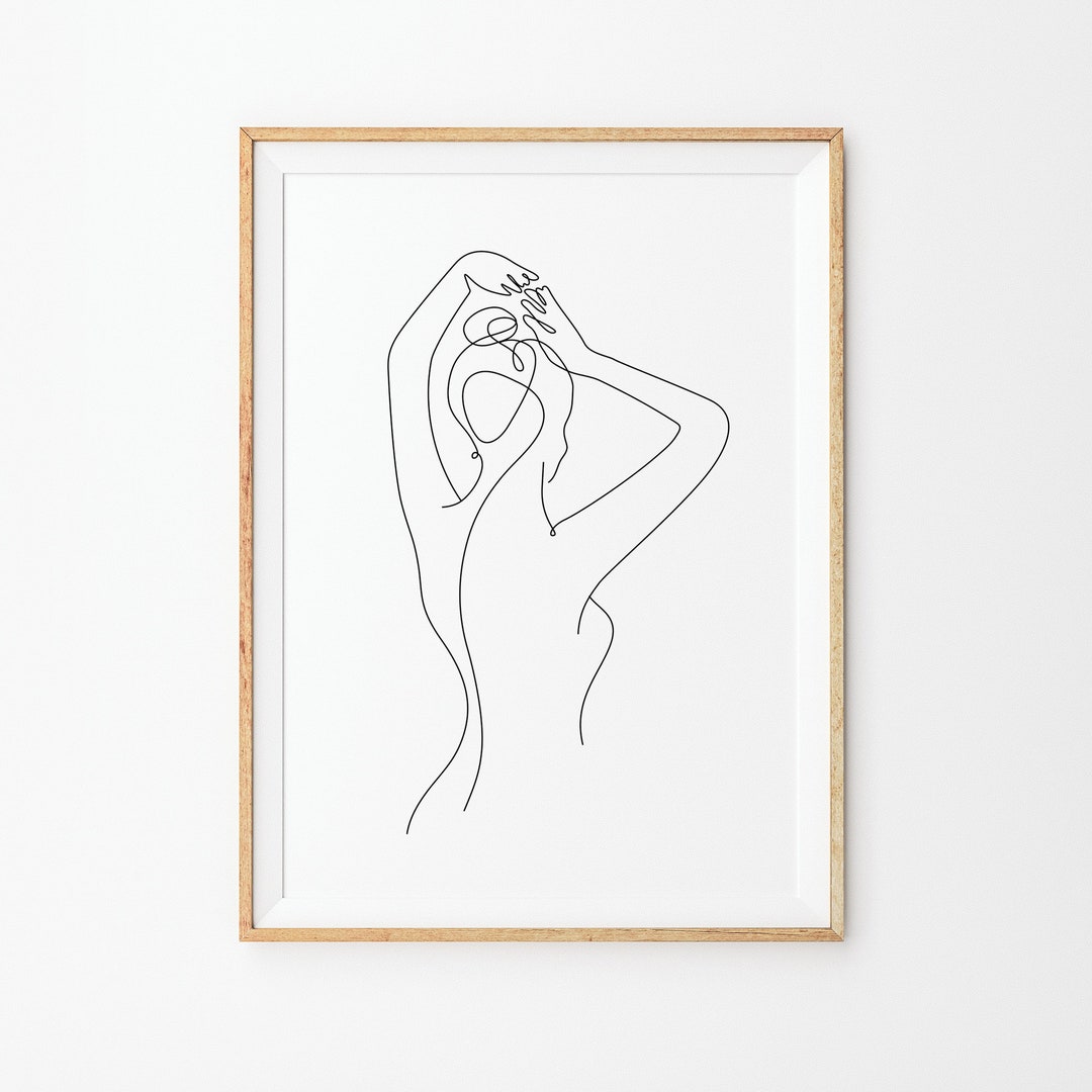 Nude Woman Line Art, Female Body Line Drawing Print, Naked Woman Poster