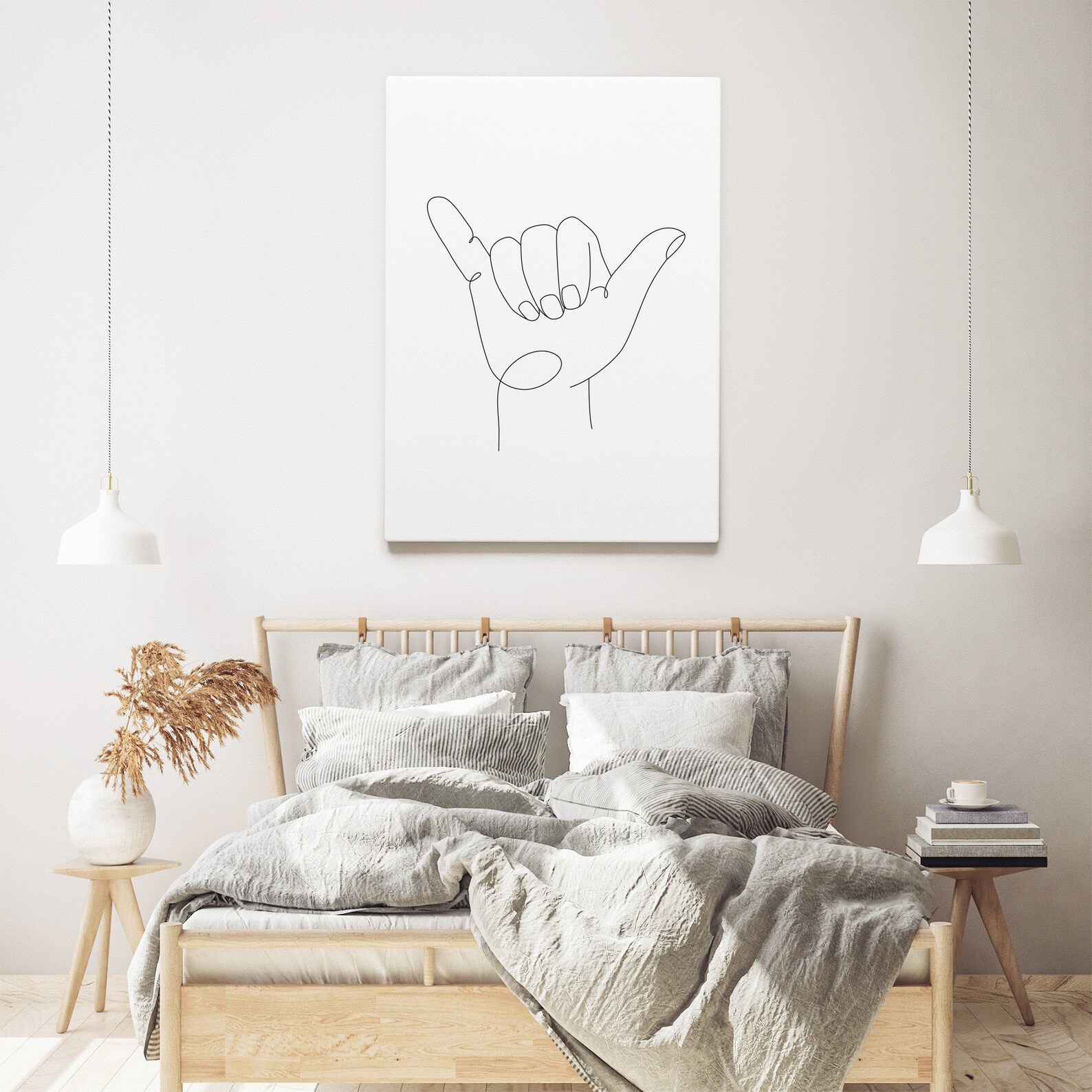 Shaka Hand Line Print, Printable Shaka Hand Gesture Line Drawing, Hang ...