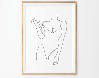 Impresión artística de línea de mujer abstracta, decoración minimalista para pared (descarga digital)
