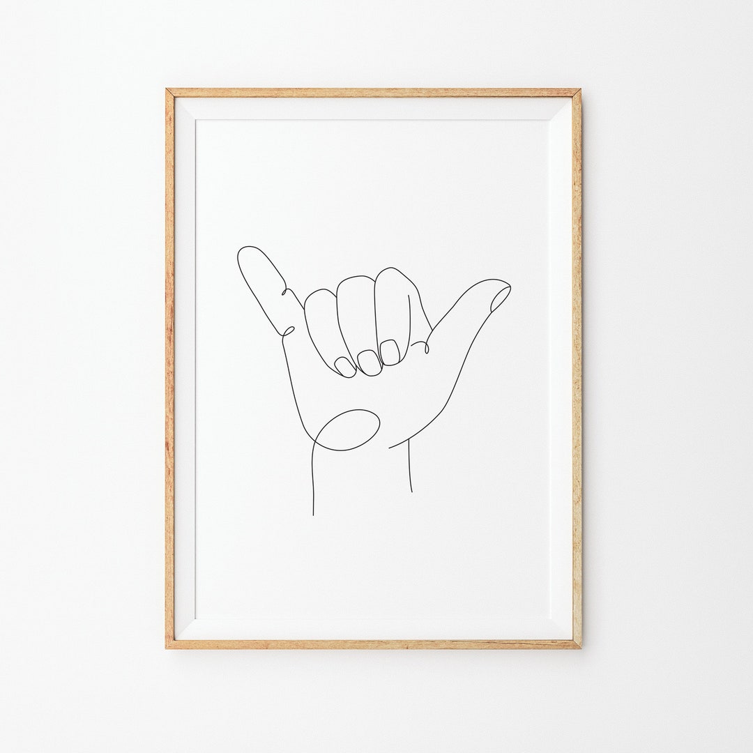 Shaka Hand Line Print, Printable Shaka Hand Gesture Line Drawing, Hang ...