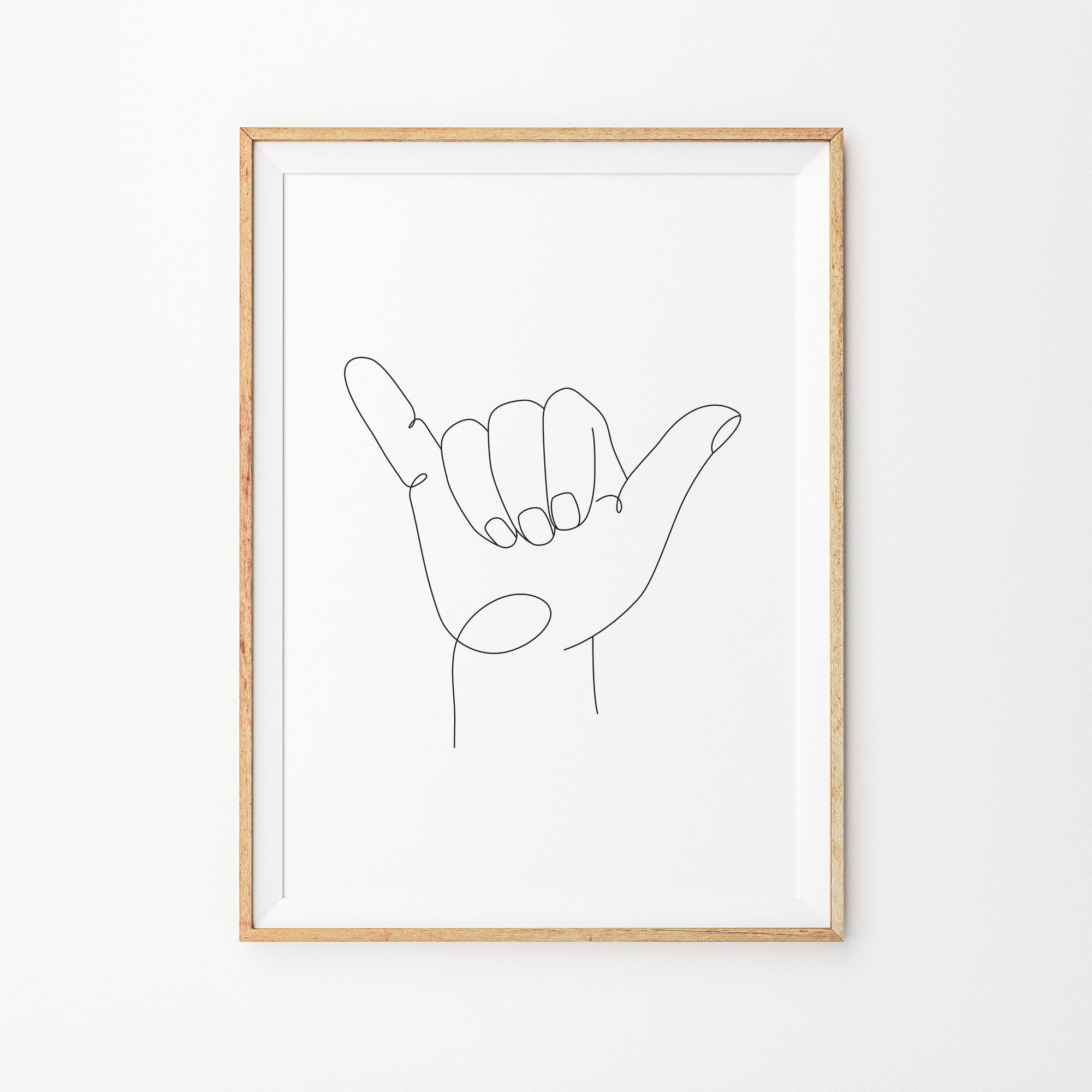 Shaka Hand Line Print, Printable Shaka Hand Gesture Line Drawing, Hang ...