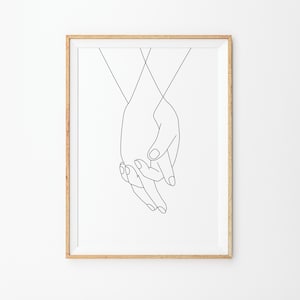 Couple Holding Hands Prints, Hands Line Art, Printable Line Art, Minimal Holding Hands Poster, One Line Drawing, Minimalist Woman Hand Art