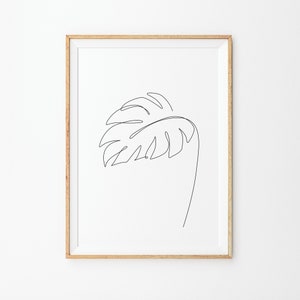 Monstera Blatt Linie Kunstdruck: Tropisches botanisches Wanddekor (digitaler Download)
