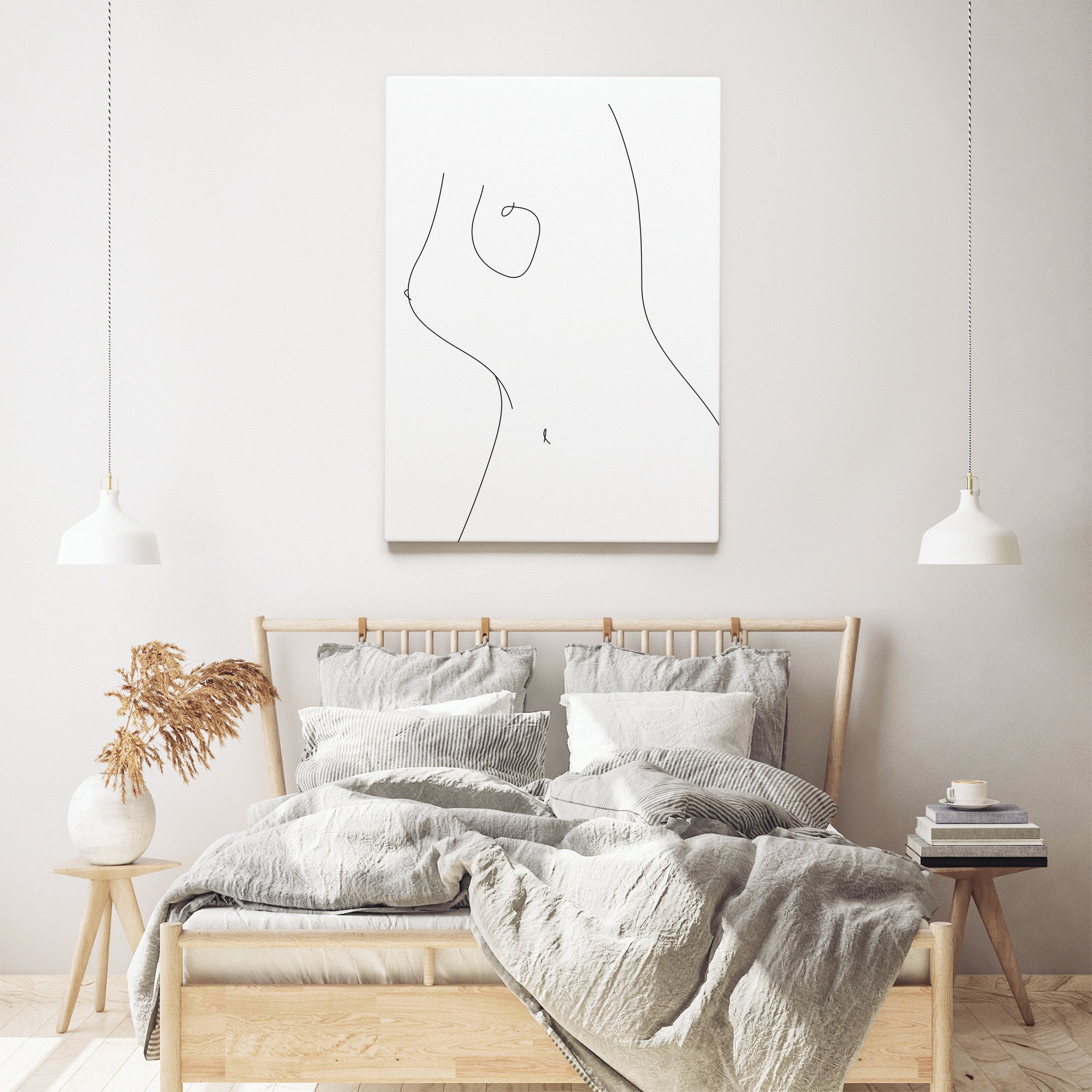 Nude Woman Line Art, Female Body Line Drawing Prints, Naked Woman Poster, Simple Home Wall Decor