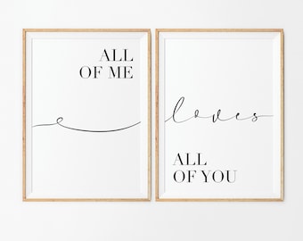 All of Me, Loves, All of You Printable Art (Set of 2), Motivational Wall Art, Inspirational Typography Print, Monochrome Poster, Minimalist