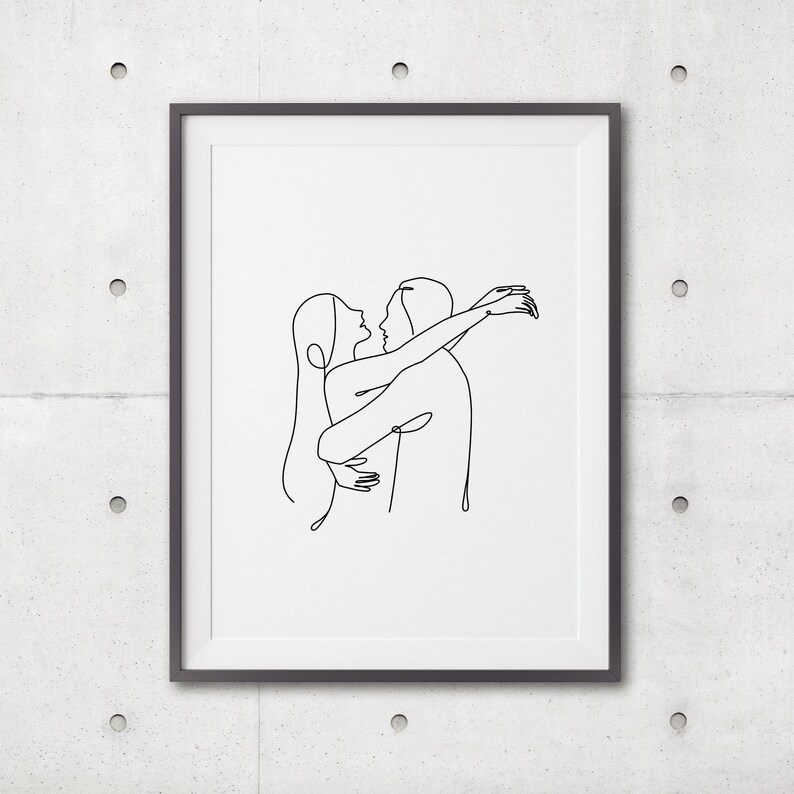 Abstract Couple Line Art, Romantic Poster, Couple One Line Art, Body