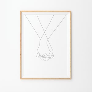 Impressão artística de mãos dadas: esboço minimalista (download digital)