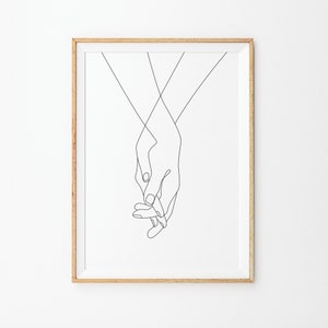 Holding Hands Line Art Print: Minimalist Black and White Poster (Digital Download)