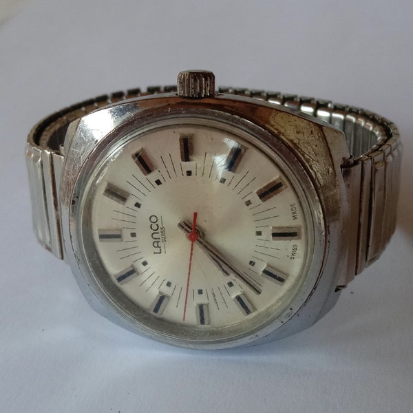 Vintage Lanco wrist watch. Tissot 'autolube' movement. 1970s Swiss Made.