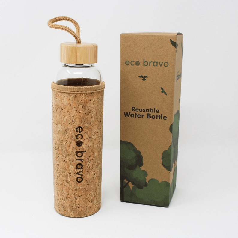 Reusable Glass Water Bottle with Anti Slip Cork Sleeve Cover image 4