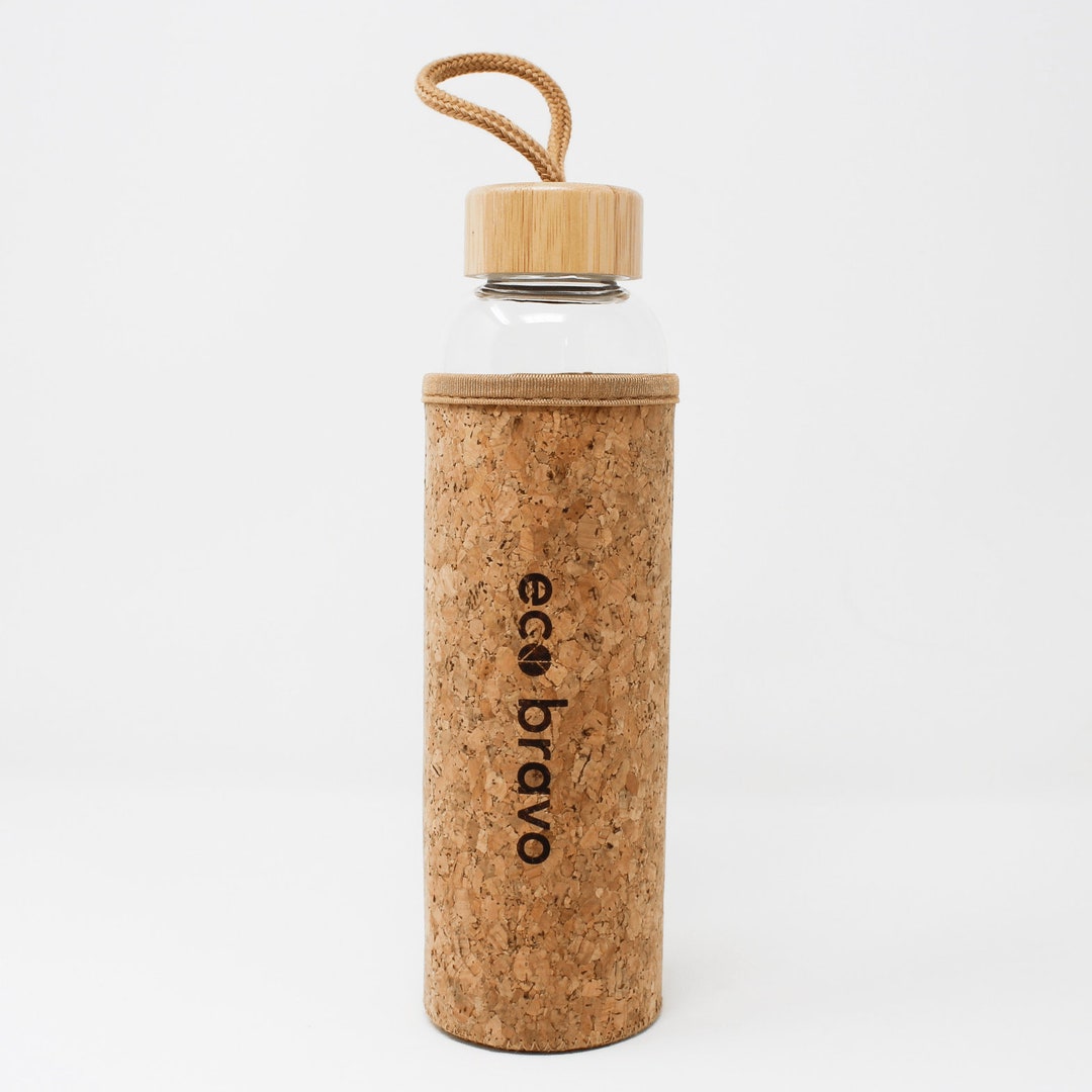 Reusable Glass Water Bottle With Anti Slip Cork Sleeve Cover, Leak