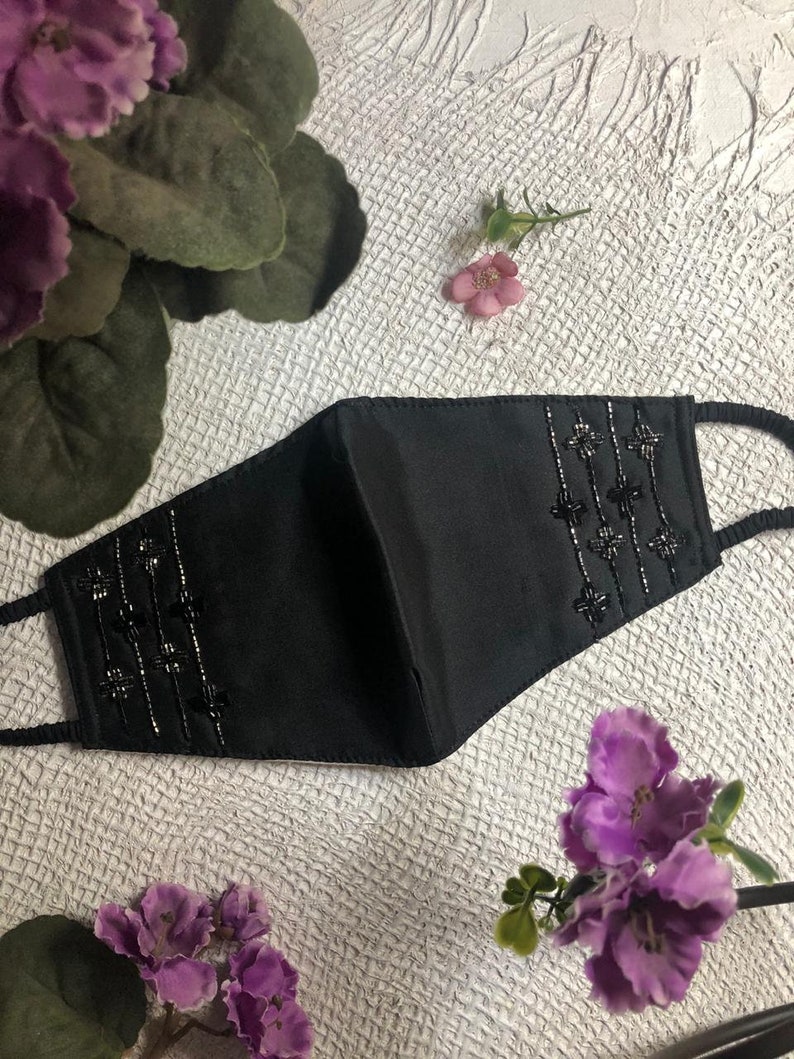 Embroidered Silk Mask With Cotton Lining Embellished Mask Etsy UK