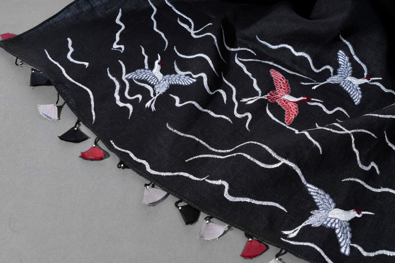 Embroidered Linen Scarf Floral Embroidery Cotton Scarf Etsy