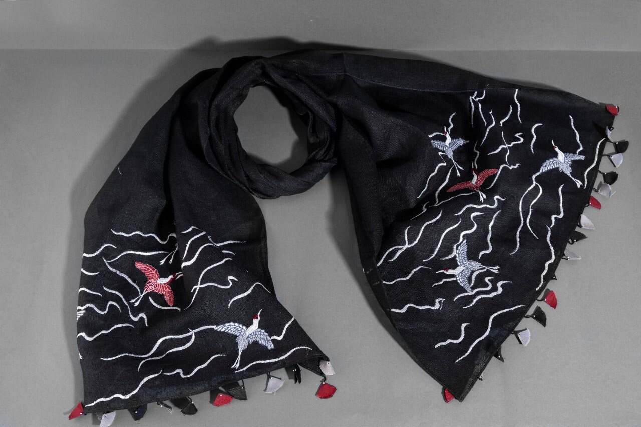 Embroidered Linen Scarf Floral Embroidery Cotton Scarf Etsy