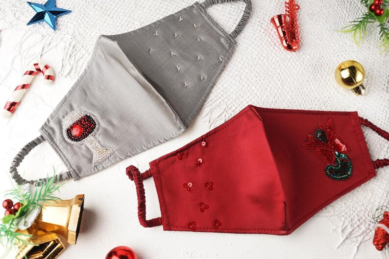 Christmas Embroidered Silk Face Mask Christmas & New Year Etsy