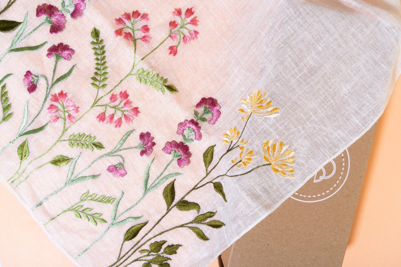 Embroidered Linen Scarf Floral Embroidery Cotton Scarf Etsy