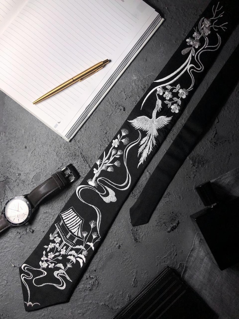 Mens embroidered Tie with Gift Box,Premium Silk Tie,Floral Tie,B Mens embroidered Tie with Gift Box,Premium Silk Tie,Floral Tie,B