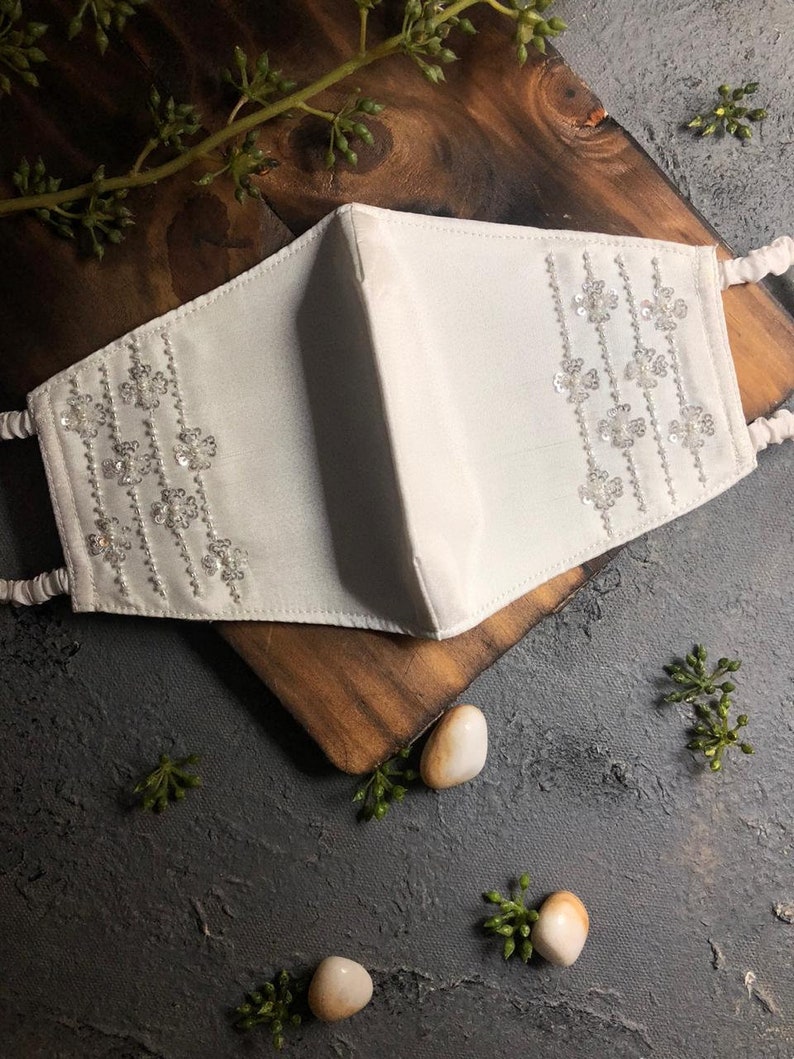 Embroidered Silk Mask With Cotton Lining Embellished Mask Etsy UK