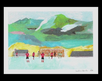 Risograph "Football Players", Mountain & Bridge, A5, riso print